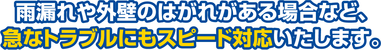 雨漏れや外壁のはがれがある場合など、急なトラブルにもスピード対応いたします。